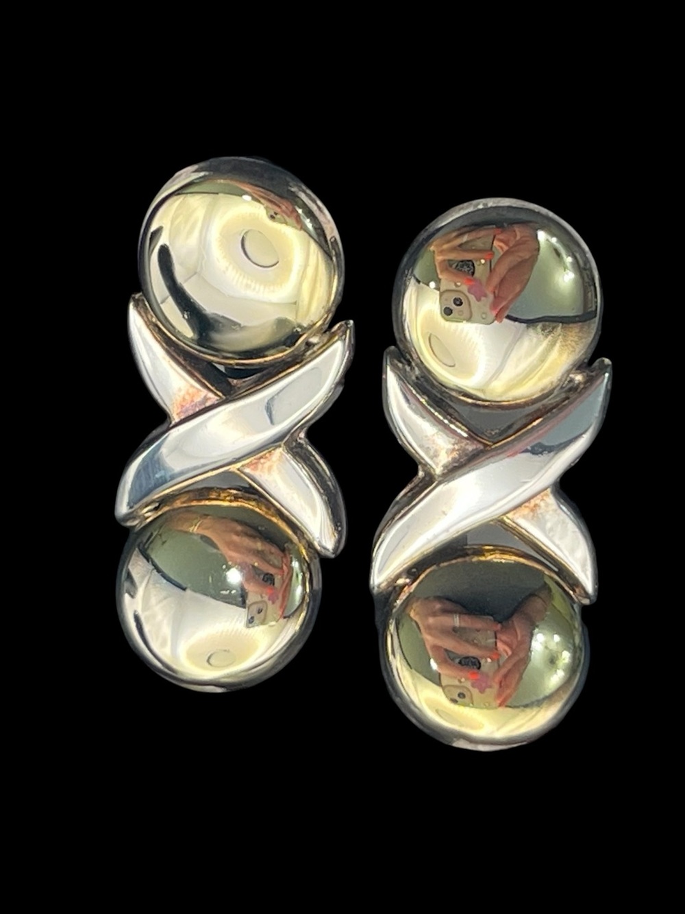 OXO two tone gold plate & sterling silver vintage Italy dangle earrings